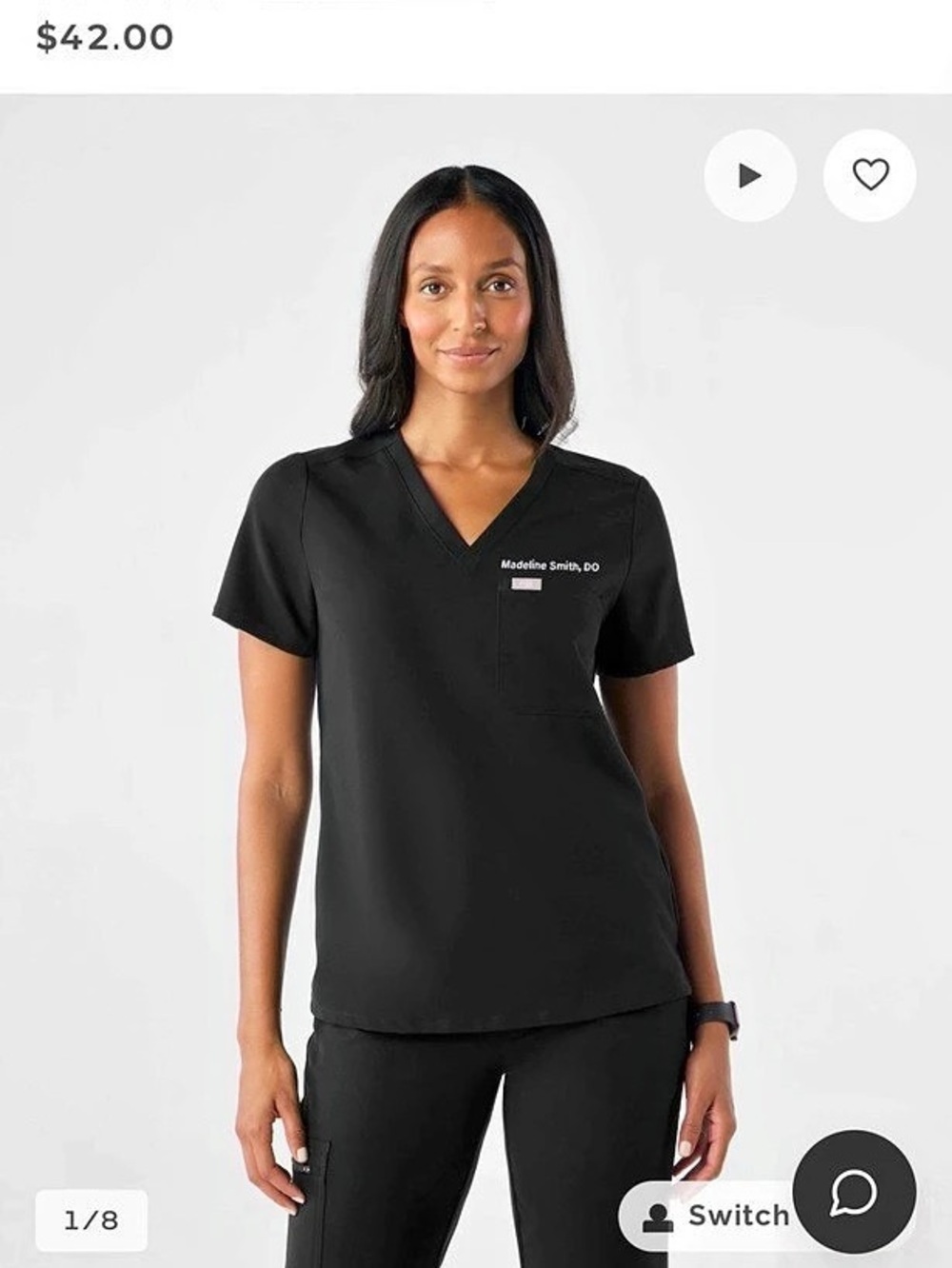 FIGS LP Catarina Scrub Top in Black